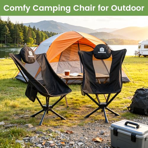 Silla de Camping Raynesys HiChair con Rotación 360°, Compacta y Plegable, Soporte Máximo 330 Libras, Color Negro miniatura 4