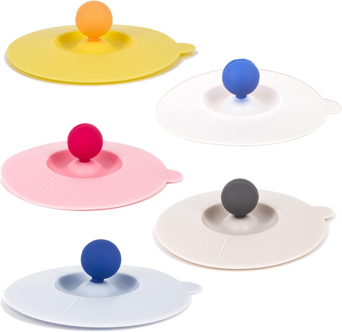 Food Grade Silicone Cup Lids, Anti-dust Airtight Seal Mug Covers, for Hot and Cold Beverages, Creative Drink Lid Cap [Set of 5]