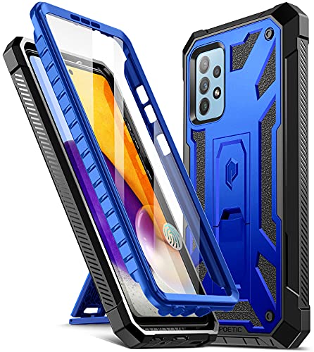 Coque Galaxy A72 antichoc Poetic Spartan avec protection écran et béquille bleu