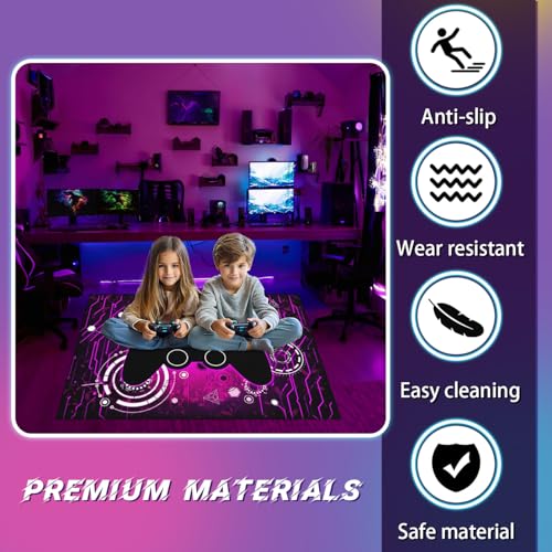 Gaming Rug for Boys Room - Purple Gamer Area Rug for Boys Bedroom Games Themed Kids Room Decor Gaming Carpet Rugs, 59 x 39 Inches