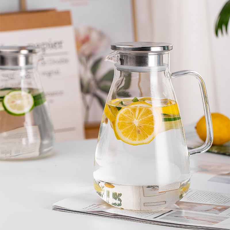Image of Bellemax Water jug Crystal Clear Glass Pitcher Beverage Dispenser with Pour Spout Shatterproof Catering and Restaurant Serveware for Cold Drinks, Water, Lemonade, Beer, and (Desire 1800 ML Set of 1)