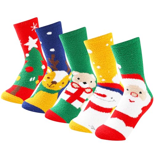 BISOUSOX Fuzzy Christmas Socks for Kids Boys Girls Gift...