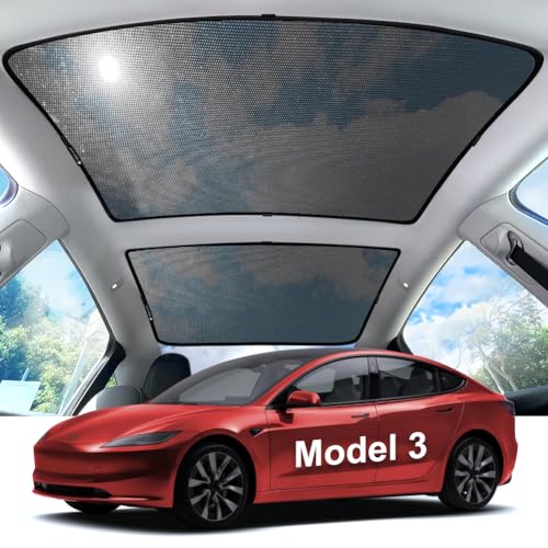 Image of Lightweight mesh Sunshade Roof for Tesla Model 3(2020-2025),2 in 1 Upgraded Sunroof Windshield Shade,Foldable Front & Rear Sunroof UV & Heat Insulation Glass Roof Sun Shade for Model 3 Accessories