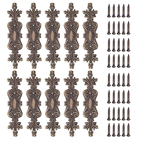 Image of 10PCS Retro Carved Furniture Corner Protectors, Furniture Decorative Edge Cover Antique Metal Carved Corner Protector Decorative Metal Trim with Screws for Wooden Box Jewelry Gift Case Cabinet
