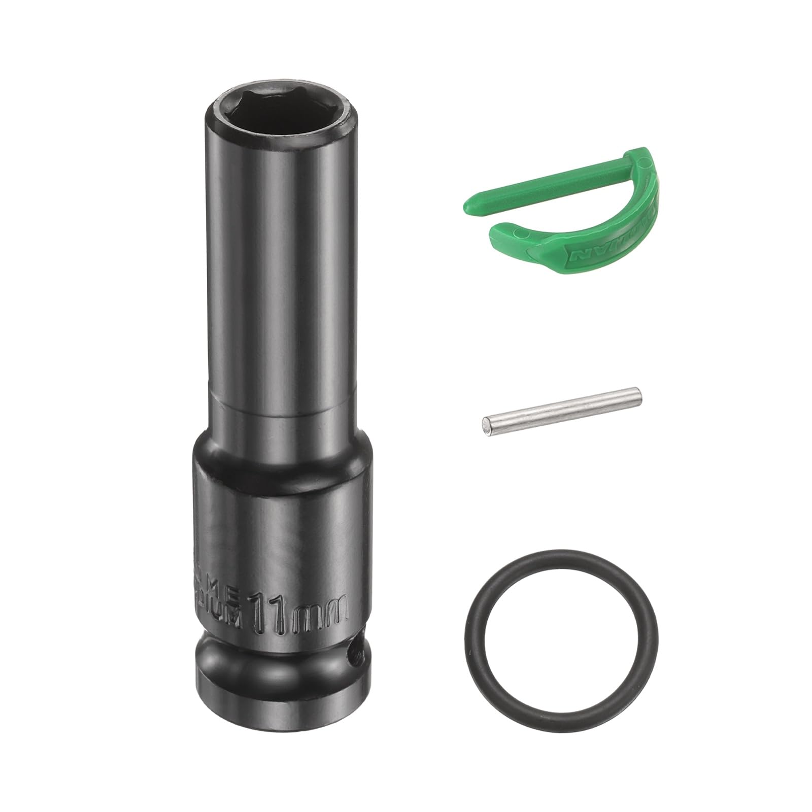 sourcing map 6 Point Deep Impact Socket 1/2" Drive 11mm Metric Standard Socket Cr-Mo Steel Spindle Axle Hex Nut Bolt Sockets with Rubber Ring Locking Pin
