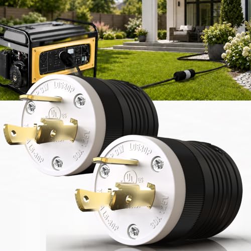 2 Pack NEMA L5‑30P Locking Plug 30 Amp Male 30A 125V Twist Lock L5‑30 Plug, Industrial Grade 2‑Pole 3‑Wire, Nylon &amp; Brass, Secure L530P Plug for Generator, RV, Welding, Transfer Switch