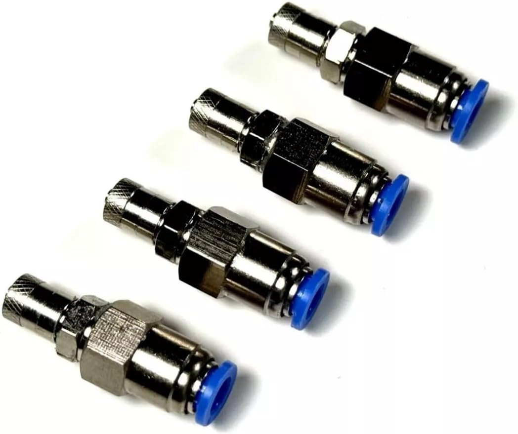 4 SCHRADER TIRE VALVES TO 4MM PUSH FIT CONNECTOR - 500 PSI MAXIMUM PRESSURE, PART # TMH4MM X4