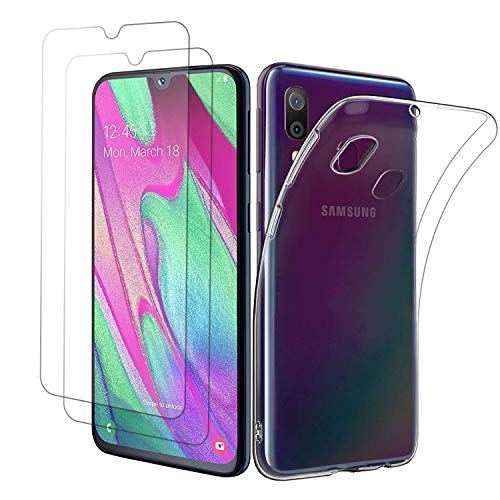 Satacnut Funda + [2 Piezas] Cristal Templado Galaxy A40, 9H Dureza Anti-arañazos, Caja del teléfono TPU Galaxy A40,Anti-Choques [Alta Definicion],Funda + Protector Pantalla Galaxy A40