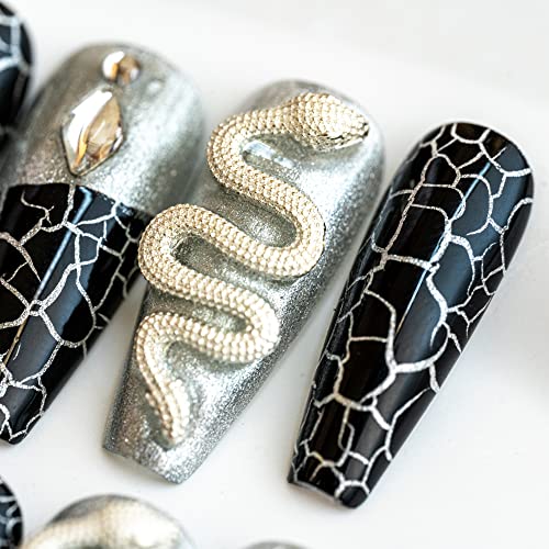 Sun&Beam Nails Handmade Press On Nail Coffin Ballerina 3D Snake Black Acrylic Fake Tip Design Art Charms Cute with Storage Box 10 Pcs (XS) - Image 4