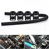 WENJTP Universal 48-inch Radiator Hose Kit, Stainless Steel Heat Dissipation Hose Kit with 4 Chrome Caps,(Black)