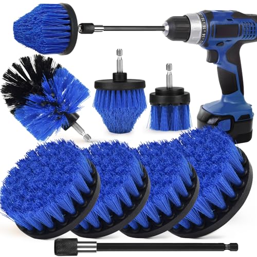 Image of 8 PackDrill Brush Attachment Set, 1 /4in Power Scrubber Brush + Extend Long Rod, Brush Drill Attachment, Power Cleaning Scrub Brush for Bathroom, Tub, Tile, Corner(Blue)