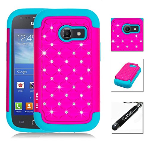 Samsung Galaxy Ace Style / SM-G310 / S765C Case, ToPerk (TM) Luxury Spot Diamond Dual Layer Armor Case + Free Screen Protector & Stylus Pen As Bundle Sale - Hot Pink