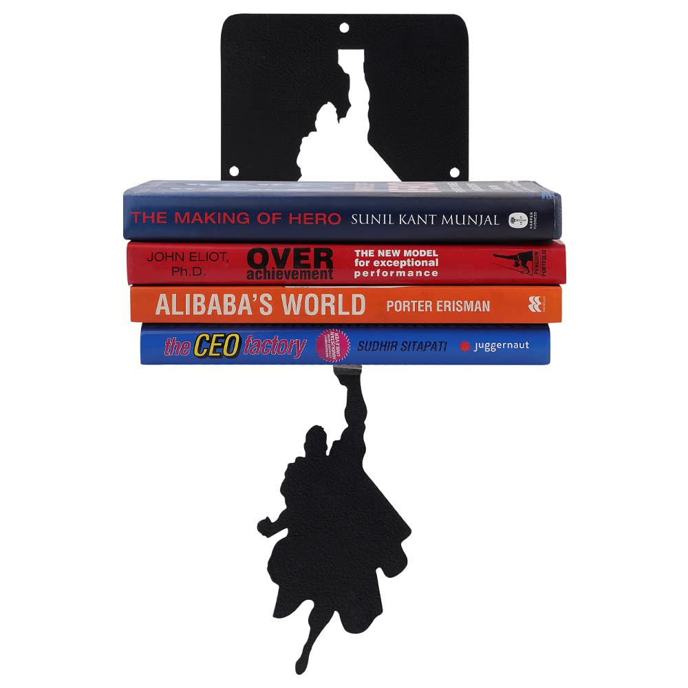 Sehaz Artworks Magical Wall Mount Metal Bookshelf | Invisible Bookshelf | Super Hero Holding Books in Air from Falling | Gift for Kids and Book Lover | Open Book Shelf for Home Office Room-image-9