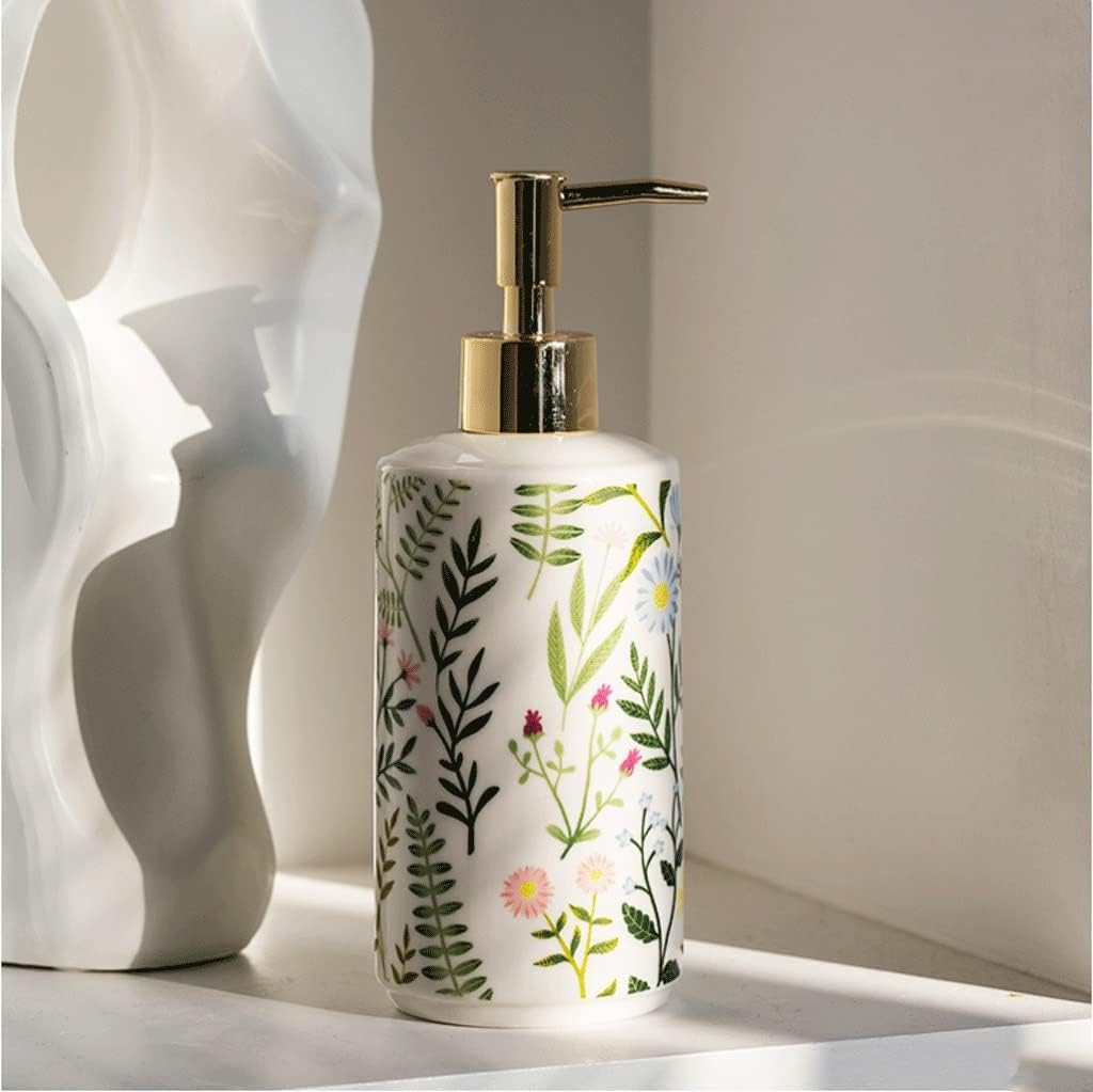 Lotion Pump Bottle American Countertop Soap Dispensers Light Luxury Ceramic Elegant Style 430ml/14.5oz Lotion Dispensers Bathroom Shower Dispensers Soap Pump (Color : White)