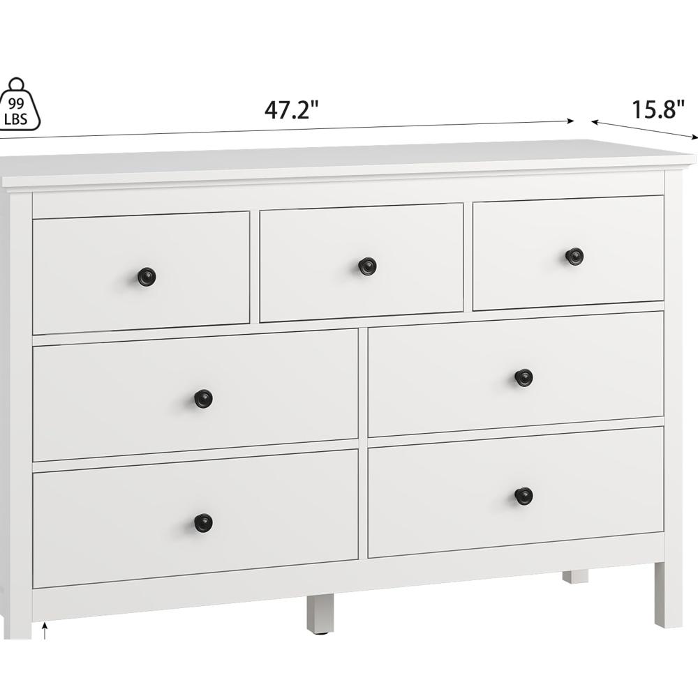 white dresser with black hardware Amazon.com: LYNSOM White Dresser for Bedroom with 7 Drawers, 47'' Wide Modern Chest of Drawer with Black Handles, Wood Storage Dresser TV Stand Dressers for Closet, Living Room, Kids Room, Entryway :
