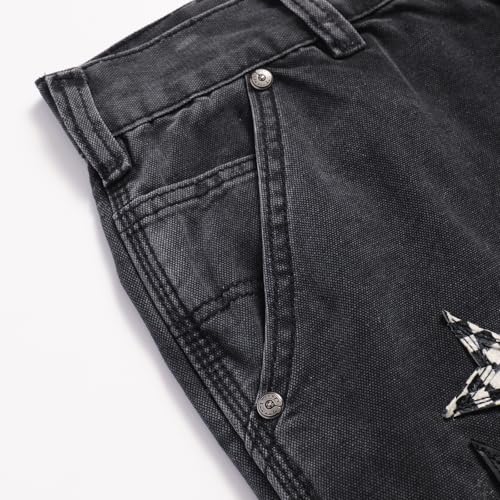 Mens Y2k Star Embroidery Jeans Streetwear High Waisted Loose Denim Pants4