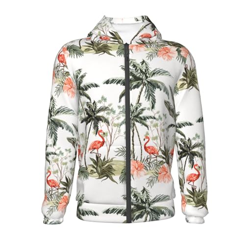 Flamingo Palm Trees Kid Hoodies Boys Zip Up Sweatshirts Girls Pullover with Pocket2