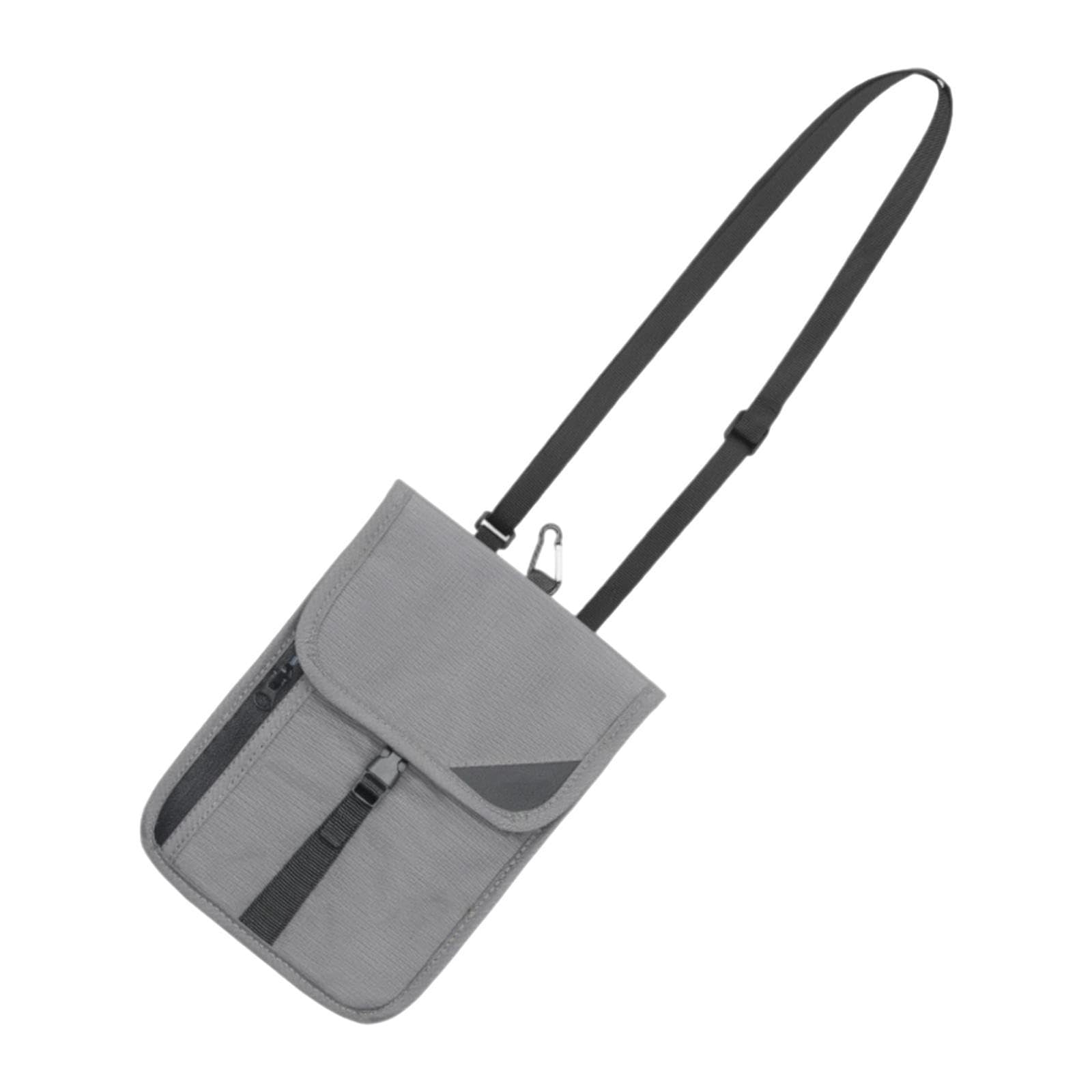 Qianly Pochette de Cou Pochette Passeport Sac Bandoulière Sécurisé en Polyester avec Poches Multiples et Boucle Pratique Adapté aux, Gris FoncÉ