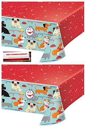 AWEHIRU 2 Pack - Puppy Dog Birthday Party Plastic Table Cover 54 x 102 Inches (Plus Party Planning Checklist by Mikes Super Store)