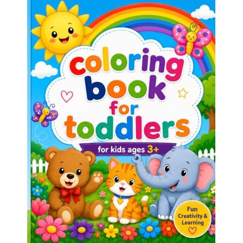 Coloring Book for Toddlers: Cute and Easy Coloring Pages for Toddlers Ages 3+ with Animals, Shapes, Numbers, Vehicles, and Fun Learning Activities