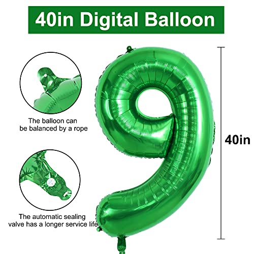 Image of TONIFUL 40 Inch Dark Green Large Numbers Balloon 0-9 Birthday Party Decorations,Foil Mylar Big Number 9 Balloon Digital 9 for Birthday Party,Wedding, Bridal Shower Engagement Photo Shoot, Anniversary