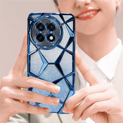 Image of VONZEE Gradient Glitter Case for One Plus 13R, Luxury Electroplated 3D Cube, Diamond Bling Shiny Soft TPU Clear Shockproof Women Girls Protective Oneplus 13R Phone Cover (Blue)