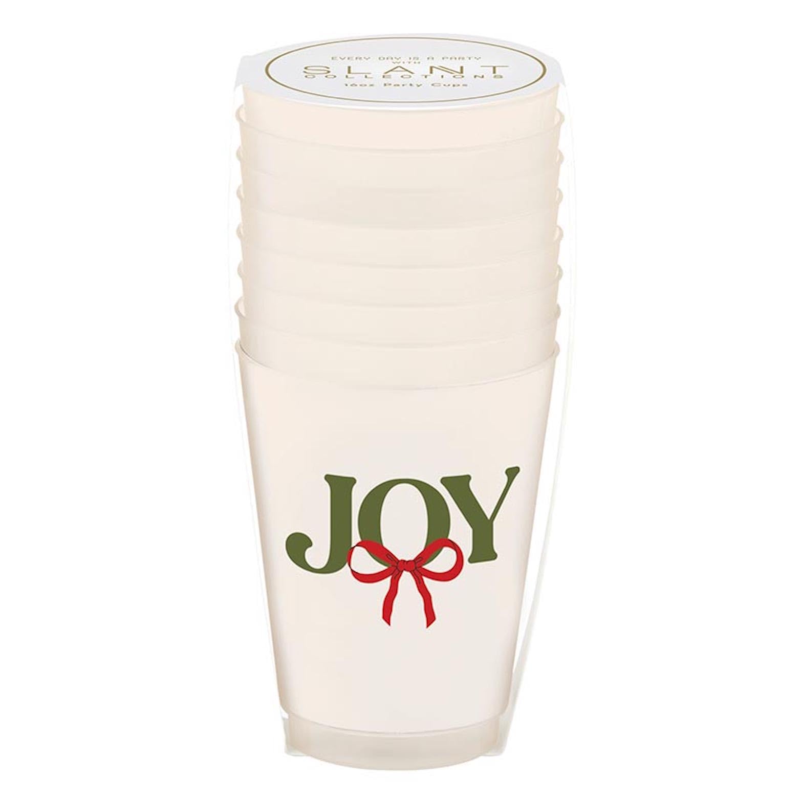 Slant 8-Count Christmas Party Plastic Frost Cups, 16-Ounce, Joy