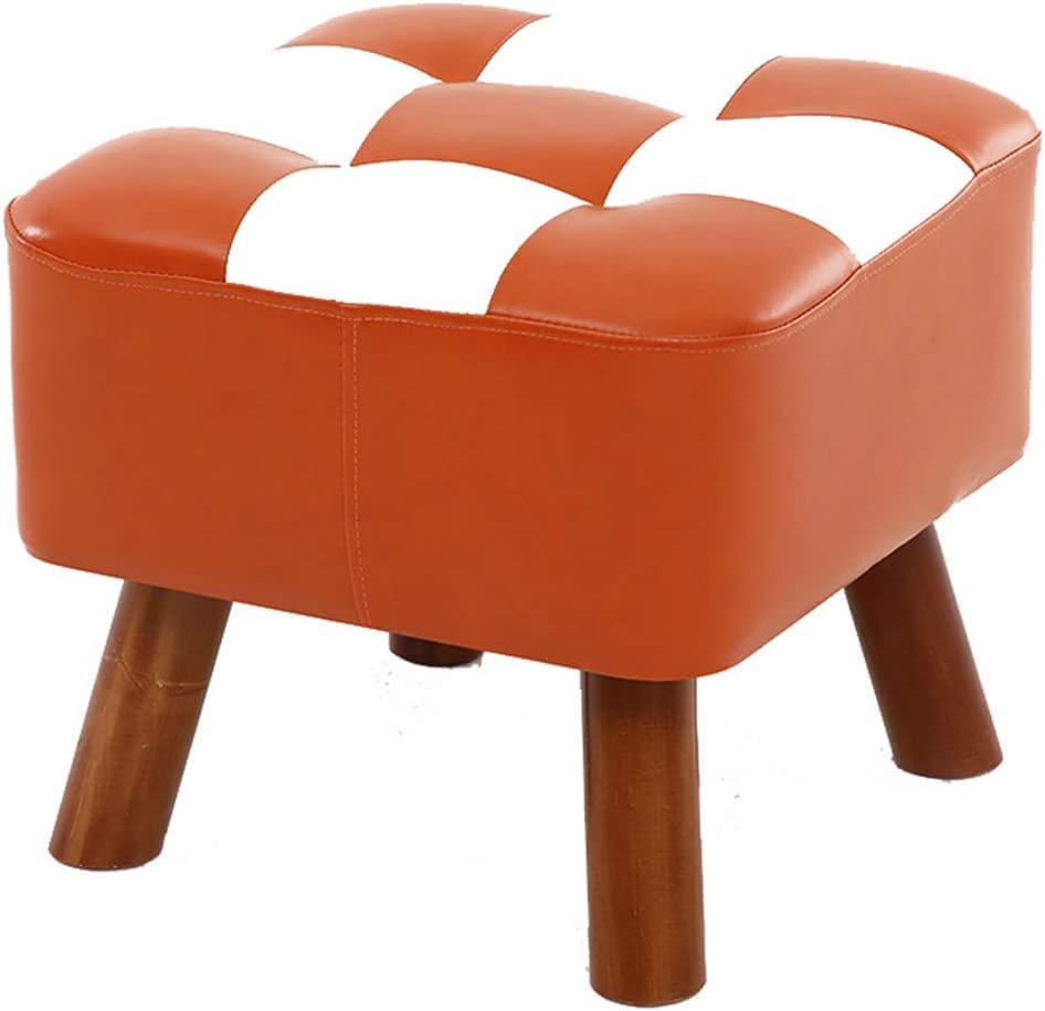Tabouret repose-pieds en bois massif et cuir synthétique 40x40x32