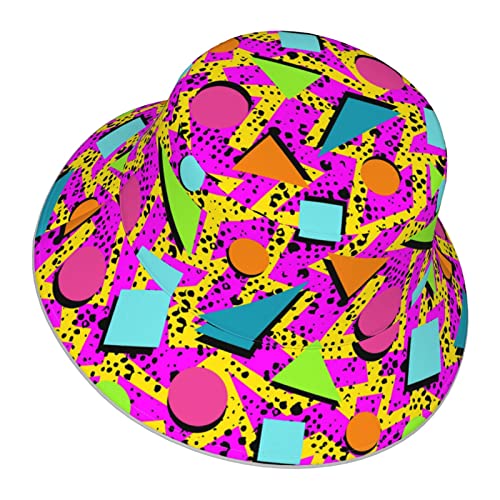 Vintage 80S Memphis Bucket Hat For Women Men Teens Reversible Summer Beach Sun Hat Packable Fisherman Cap For Travel Outdoor Hiking #TOP1