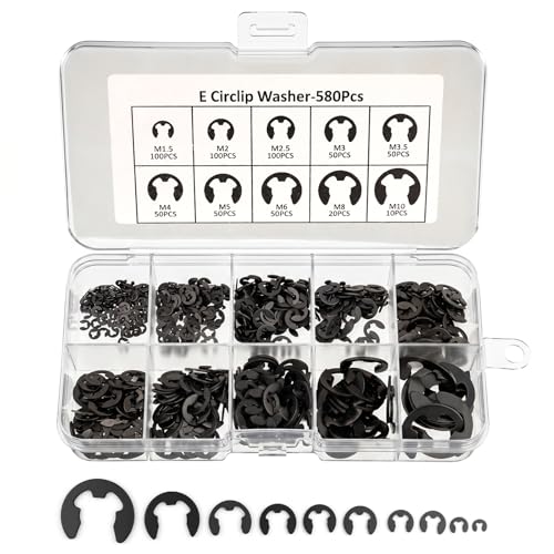 580 Pcs Circlips Assorted Sizes E-Clips C Clips(Black)