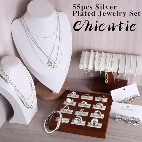 Image of CHICUTIE Gold Jewelry Set For Women,14k Gold Plated Multi Layer Necklaces Bracelets Hoop Earrings Set Stackable Knuckle Rings, Trendy Elegance Charms Non Tarnish Minimalist Textured Boho Jewelry Gift