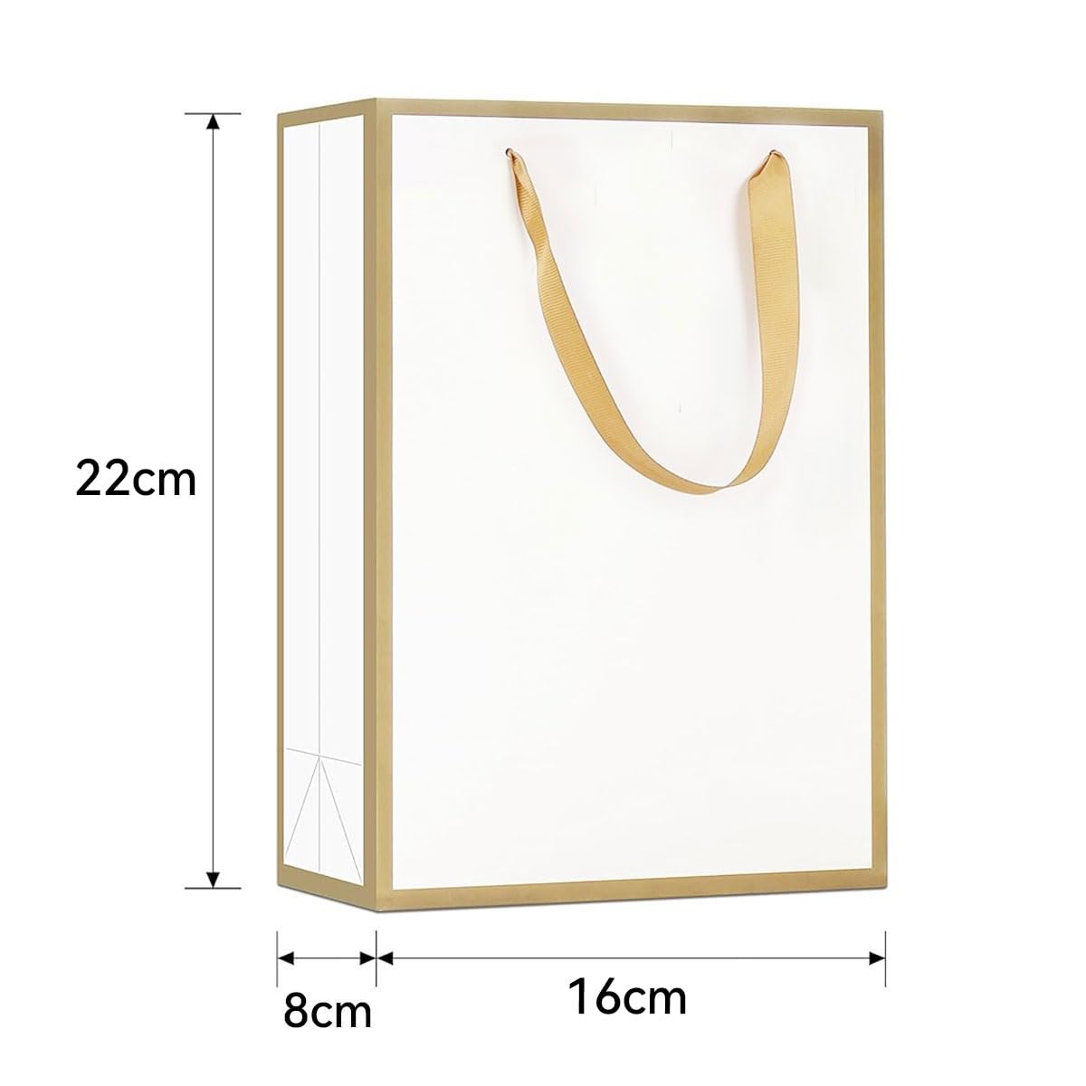 ECVV® 10Pcs Gift Bags,H22*L16*D8cm Party Favors Cardboard Bags with Ribbon Handle Shopping Takeouts Candy Treat Christmas Birthday Wedding Business Bag-White with Gold Border
