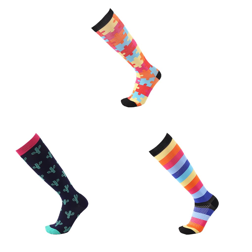 Calcetines de compresión para mujeres y hombres, para correr, ciclismo, protectores de pantorrillas, rompecabezas deportivos, estampado de flores de cactus, calcetines a presión, rompecabezas/L/XL
