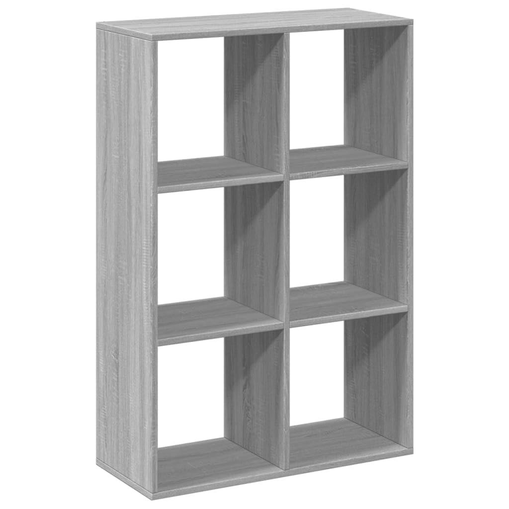 Scaffale divisorio per libri, scaffale modulare a 6 scomparti, scaffale a cubo per soggiorno e ufficio, in legno, grigio sonoma, 69,5 x 29 x 103,5 cm