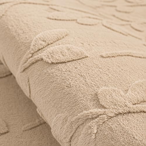 Image of HOMETHREADS Premium Plush Soft 2-Layer Faux Rabbit Fur Embossed Carpet, Washable Area Rug with Anti-Skid Backing for Living Room, Bedroom, Hall & Office, Ultra Soft Floor Carpet(Beige, 2' x 6' Feet)