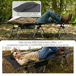 MOON LENCE Height Adjustable Camping Cot - Supports 330 lbs, Portable Folding Bed with Leg Extenders for Camping, Hiking, Sleeping, 1 Pack, Black