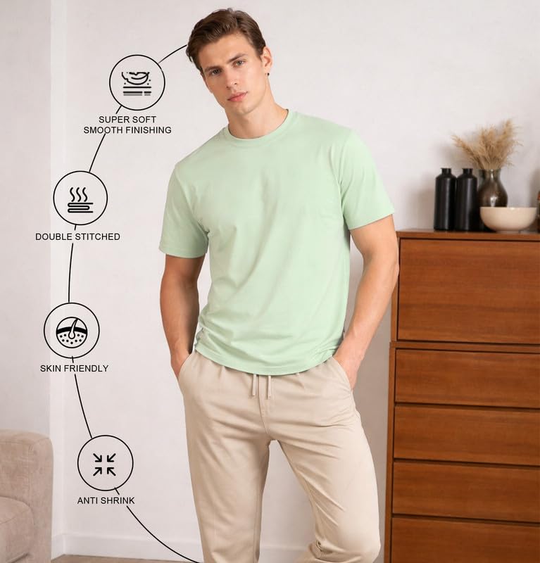 Image of Sleepynuts Men's Regular Fit Round-Neck Half Sleeves Solid Casual Wear T-Shirt (Mint Green -4XL)