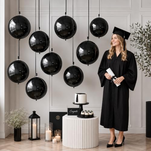 Image of 9 Pcs Black Round Foil Balloons,22 Inch Metallic Black Round Balloons