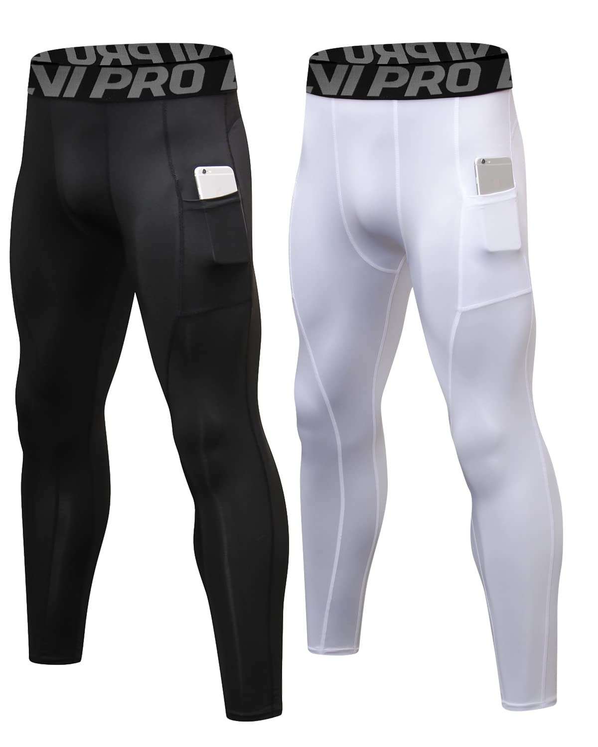Hombre Pantalón de Compresión Deportivo Mallas con Bolsillos para Teléfono
