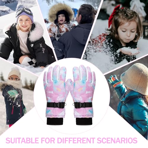 TYXHXTF Kinder Skihandschuhe, wasserdichte und Winddichte Schneehandschuhe, Winter Warme Fahrradhandschuhe für 5-9 Jahre Mädchen und Jungen Skifahren Snowboard Wandern Radfahren