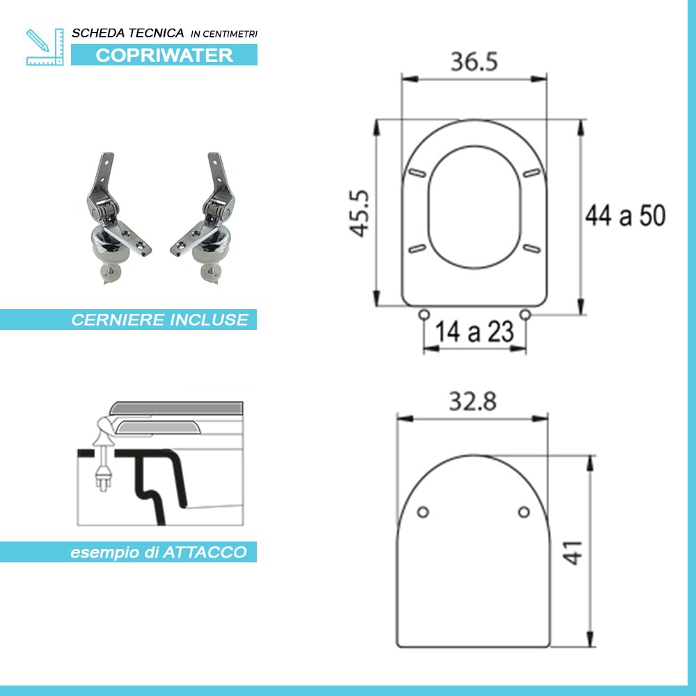 Inbagno Sedile WC copriwater Cesame Aretusa, Modello Compatibile Come Originale, Cerniere Regolabili in Acciaio Cromo Incluse