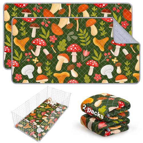 Bienbee Guinea Pig Bedding, 2 Pack 47" x 24" Reusable Guinea Pig Cage Liner Waterproof and Absorbent Small Animal Bedding Washable Guinea Pig Pee Pads for Small Pet Hamster Rabbit Squirrel, Mushroom