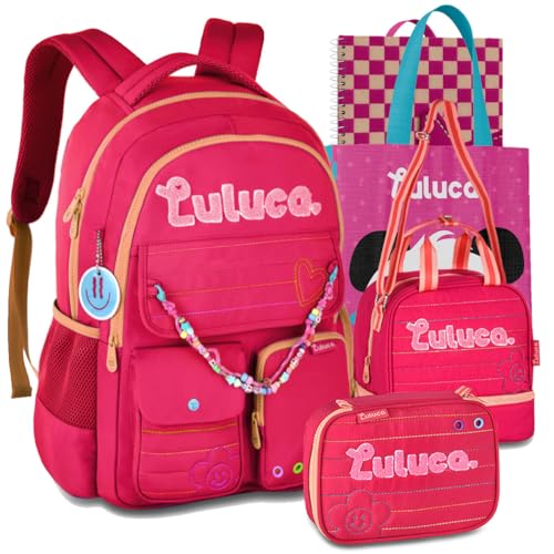Kit Mochila Luluca Lancheira Estojo Escolar Meninas Juvenil Resistente Reforçada