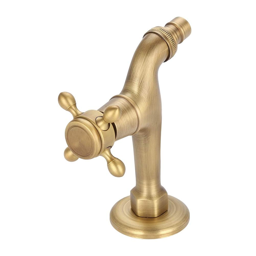 MAGT Grifo Vintage Latón, Grifo de Agua de Latón Vintage Mango Cruzado Único Adaptador de Grifo de Control de Agua Fría/Caliente Montado en Pared (Grifo de Agua Largo)
