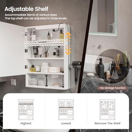 BELIWIN Bathroom Mirror Cabinet 500 x 700 mm With LED Lights, Touch Control, 3 Colour Dimmable Illuminated Mirror, Wall Mounted Bathroom Storage with Demister Pad - Cosy Home Interiors BELIWIN Bathroom Mirror Cabinet 500 x 700 mm With LED Lights, Touch Control, 3 Colour Dimmable Illuminated Mirror, Wall Mounted Bathroom Storage with Demister Pad - Image 6