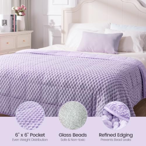 Image of Super Fuzzy Soft Fleece Sherpa Weighted Blanket 15 lbs for Adults, 3D Imitation Turtle Shell Luxury Weighted Throw for Better Sleep, Dual Sided Cozy Heavy Blankets for Couch Bed, Lavender, 60 inch x 80 inch