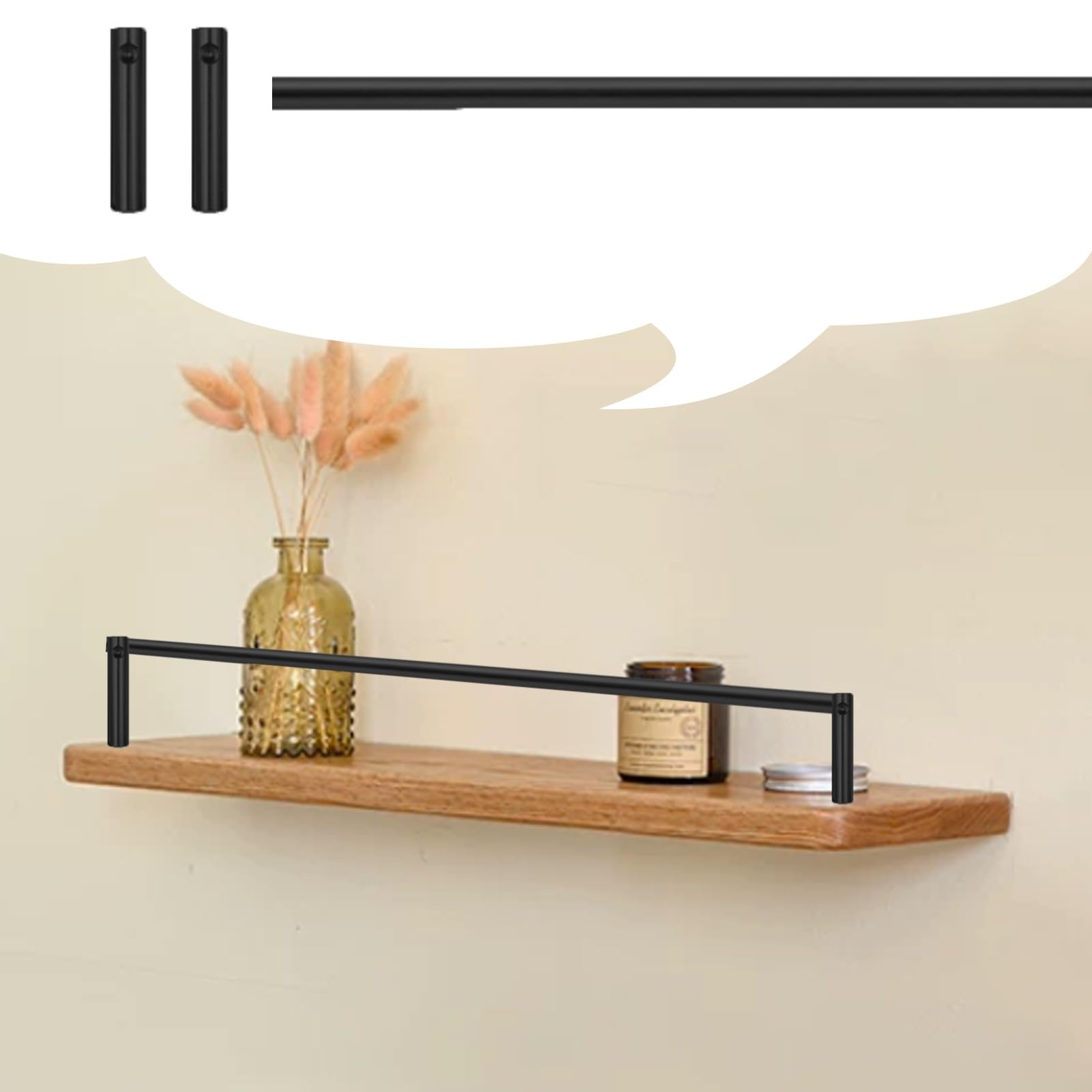 Metal Guardrail Rail for Wood Shelf, Aluminum Decor Tipping Gallery Rails Kit with Screws and End Post, Gallery Rail for Bookshelves/Furniture Guard(Black/A,45inch/114.3cm)