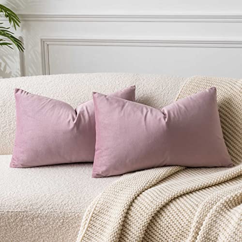 Image of JUSPURBET 16x24 Decorative Velvet Throw Pillow Covers Set of 2,Pink Purple | Modern Soft Cushion Covers Cases with Hidden Zipper for Couch Sofa Bed Living Room Bedroom Home Decor