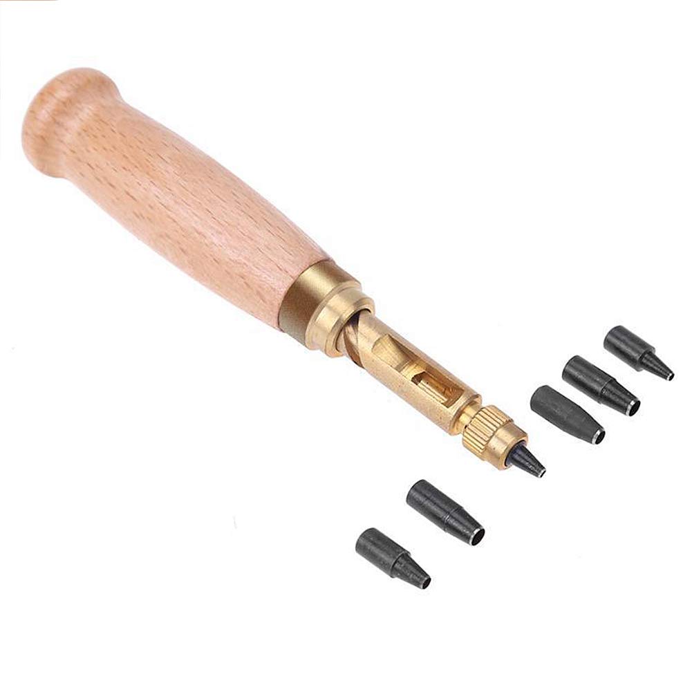 Japanese Screw Punch Screw Punch Auto Leather Tool Book Drill 6 Tips Sizes 1.5-4mm for Sewing Leather Paper Craft Adjustable Screw Hole Punch Bookbinding Tool