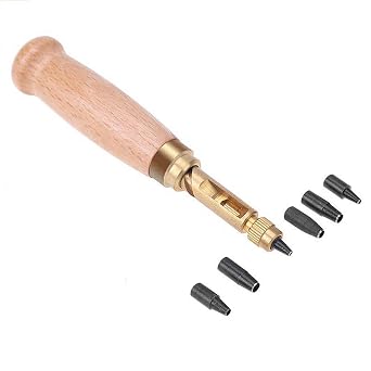 Japanese Screw Punch Auto Leather Tool Book Drill 6 Tips Sizes 1.5-4mm for Sewing Leather Paper Craft Adjustable Screw Hole Punch Bookbinding Tool